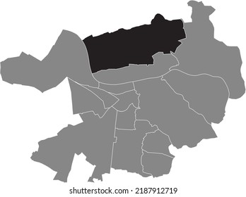 Mapa de ubicación resaltada en blanco plano negro del 
DISTRITO HANDSCHUHSHEIM dentro del mapa administrativo gris de Heidelberg, Alemania