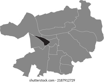 Black flat blank highlighted location map of the 
BAHNSTADT DISTRICT inside gray administrative map of Heidelberg, Germany