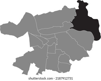Black flat blank highlighted location map of the 
ZIEGELHAUSEN DISTRICT inside gray administrative map of Heidelberg, Germany