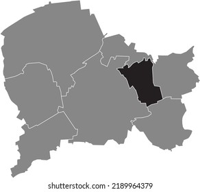 Black flat blank highlighted location map of the 
BENHAUSEN DISTRICT inside gray administrative map of Paderborn, Germany