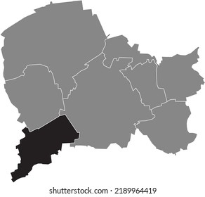 Black flat blank highlighted location map of the 
WEWER DISTRICT inside gray administrative map of Paderborn, Germany