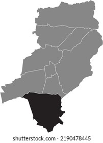 Black flat blank highlighted location map of the 
EBERSTADT DISTRICT inside gray administrative map of Darmstadt, Germany