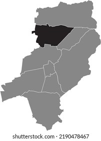Black flat blank highlighted location map of the 
ARHEILGEN DISTRICT inside gray administrative map of Darmstadt, Germany