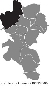 Black flat blank highlighted location map of the 
DÜRRBACHTAL DISTRICT inside gray administrative map of Würzburg, Germany