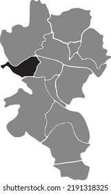 Black flat blank highlighted location map of the 
ZELLERAU DISTRICT inside gray administrative map of Würzburg, Germany