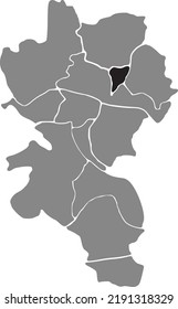 Black flat blank highlighted location map of the 
LINDLEINSMÜHLE DISTRICT inside gray administrative map of Würzburg, Germany