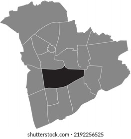 Black flat blank highlighted location map of the 
HILLERHEIDE DISTRICT inside gray administrative map of Recklinghausen, Germany