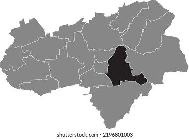 Black flat blank highlighted location map of the 
OSTSTADT DISTRICT inside gray administrative map of Göttingen, Germany
