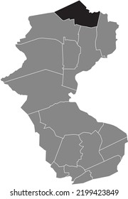 Black flat blank highlighted location map of the 
EKEL DISTRICT inside gray administrative map of Bottrop, Germany