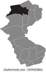 Black flat blank highlighted location map of the 
HARDINGHAUSEN DISTRICT inside gray administrative map of Bottrop, Germany
