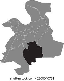 Black flat blank highlighted location map of the 
TEMPELSEE DISTRICT inside gray administrative map of Offenbach am Main, Germany