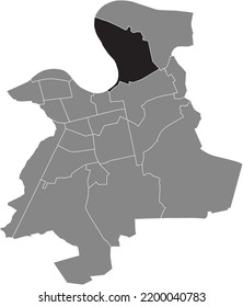 Black flat blank highlighted location map of the 
BÜRGEL DISTRICT inside gray administrative map of Offenbach am Main, Germany