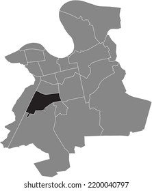 Black flat blank highlighted location map of the 
LAUTERBORN DISTRICT inside gray administrative map of Offenbach am Main, Germany