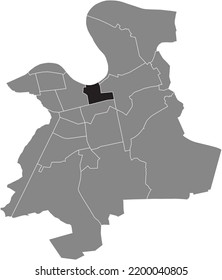 Mapa de ubicación resaltada en blanco plano negro del 
DISTRITO MATHILDENVIERTEL dentro del mapa administrativo gris de Offenbach am Main, Alemania