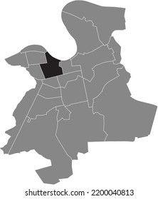 Black flat blank highlighted location map of the 
ZENTRUM DISTRICT inside gray administrative map of Offenbach am Main, Germany