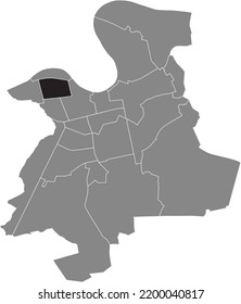 Black flat blank highlighted location map of the 
NORDEND DISTRICT inside gray administrative map of Offenbach am Main, Germany