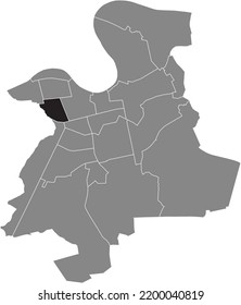 Black flat blank highlighted location map of the 
WESTEND DISTRICT inside gray administrative map of Offenbach am Main, Germany