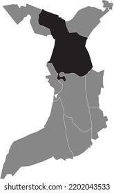 Black flat blank highlighted location map of the 
LEHE DISTRICT inside gray administrative map of Bremerhaven, Germany