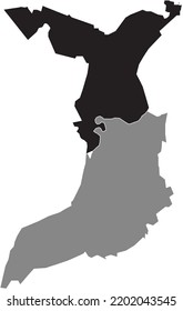 Black flat blank highlighted location map of the 
BREMERHAVEN-NORD MUNICIPALITY inside gray administrative map of Bremerhaven, Germany