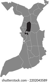 Black flat blank highlighted location map of the 
KLUSHOF QUARTER inside gray administrative map of Bremerhaven, Germany