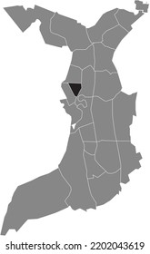 Black flat blank highlighted location map of the 
GOETHESTRASSE QUARTER inside gray administrative map of Bremerhaven, Germany