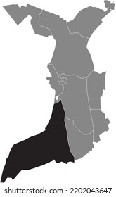 Black flat blank highlighted location map of the 
FISCHEREIHAFEN DISTRICT inside gray administrative map of Bremerhaven, Germany