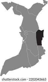Black flat blank highlighted location map of the 
SCHIFFDORFERDAMM DISTRICT inside gray administrative map of Bremerhaven, Germany