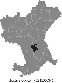 Black flat blank highlighted location map of the CALBECHT DISTRICT inside gray administrative map of Salzgitter, Germany