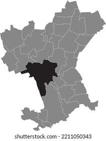 Black flat blank highlighted location map of the GEBHARDSHAGEN DISTRICT inside gray administrative map of Salzgitter, Germany