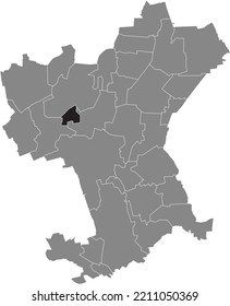 Black flat blank highlighted location map of the 
BRUCHMACHTERSEN DISTRICT inside gray administrative map of Salzgitter, Germany