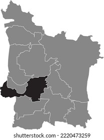 Black flat blank highlighted location map of the FRAUENAURACH DISTRICT inside gray administrative map of Erlangen, Germany