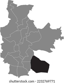 Black flat blank highlighted location map of the KAHREN DISTRICT inside gray administrative map of COTTBUS, Germany