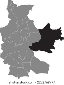 Schwarz-flacher, markierter Standort-Karte des DISSENCHEN DISTRICT in grauer Verwaltungskarte von COTTBUS, Deutschland
