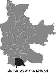Black flat blank highlighted location map of the GALLINCHEN DISTRICT inside gray administrative map of COTTBUS, Germany