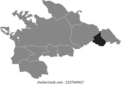 Black flat blank highlighted location map of the MÜHLHAUSEN QUARTER inside gray administrative map of VILLINGEN-SCHWENNINGEN, Germany