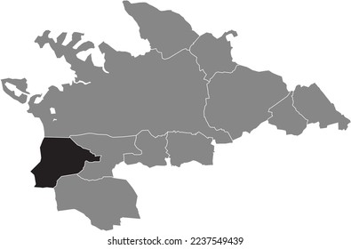Black flat blank highlighted location map of the HERZOGENWEILER QUARTER inside gray administrative map of VILLINGEN-SCHWENNINGEN, Germany