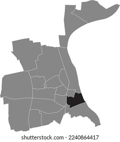 Black flat blank highlighted location map of the INNENSTADT SÜD QUARTER inside gray administrative map of WORMS, Germany