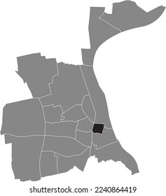 Mapa de ubicación resaltado en blanco plano negro del TRIMESTRE STADTZENTRUM dentro del mapa administrativo gris de WORMS, Alemania