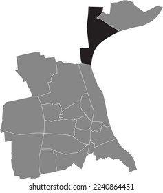 Black flat blank highlighted location map of the RHEINDÜRKHEIM QUARTER inside gray administrative map of WORMS, Germany