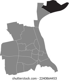 Black flat blank highlighted location map of the IBERSHEIM QUARTER inside gray administrative map of WORMS, Germany