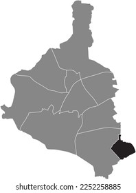 Black flat blank highlighted location map of the ROSENHÜGEL DISTRICT inside gray administrative map of GLADBECK, Germany