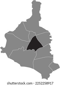 Black flat blank highlighted location map of the MITTE 1 DISTRICT inside gray administrative map of GLADBECK, Germany