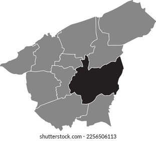 Black flat blank highlighted location map of the STADT BOCHOLT DISTRICT inside gray administrative map of BOCHOLT, Germany