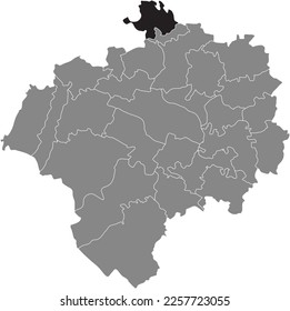 Mapa de ubicación resaltado en blanco y negro del DISTRITO BENTRUP dentro del mapa administrativo gris de DETMOLD, Alemania