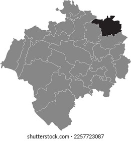 Black flat blank highlighted location map of the BARKHAUSEN DISTRICT inside gray administrative map of DETMOLD, Germany