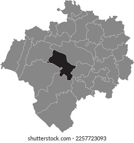 Black flat blank highlighted location map of the DETMOLD-SÜD DISTRICT inside gray administrative map of DETMOLD, Germany