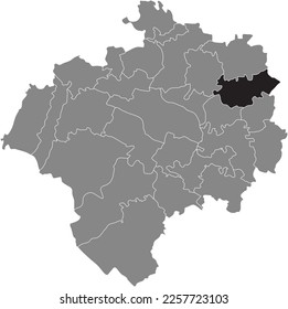 Black flat blank highlighted location map of the MOSEBECK DISTRICT inside gray administrative map of DETMOLD, Germany
