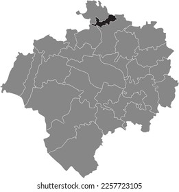 Black flat blank highlighted location map of the LOSSBRUCH DISTRICT inside gray administrative map of DETMOLD, Germany