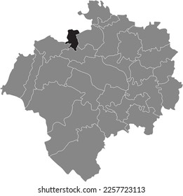 Black flat blank highlighted location map of the NIEWALD DISTRICT inside gray administrative map of DETMOLD, Germany