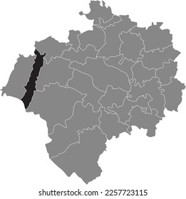 Black flat blank highlighted location map of the PIVITSHEIDE V. H. DISTRICT inside gray administrative map of DETMOLD, Germany